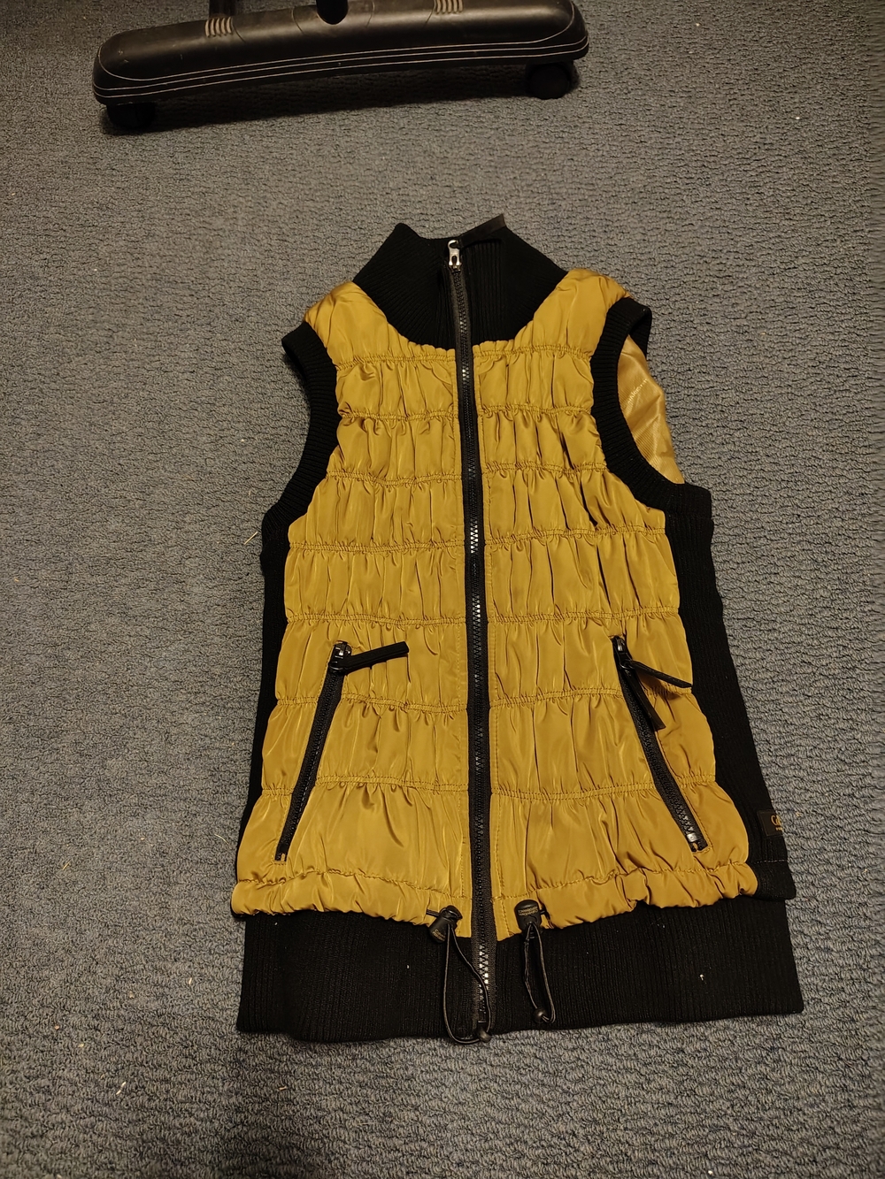 Calvin Klein Black Knit Neck with Gold Logo Patch and Tan Quilted Panel